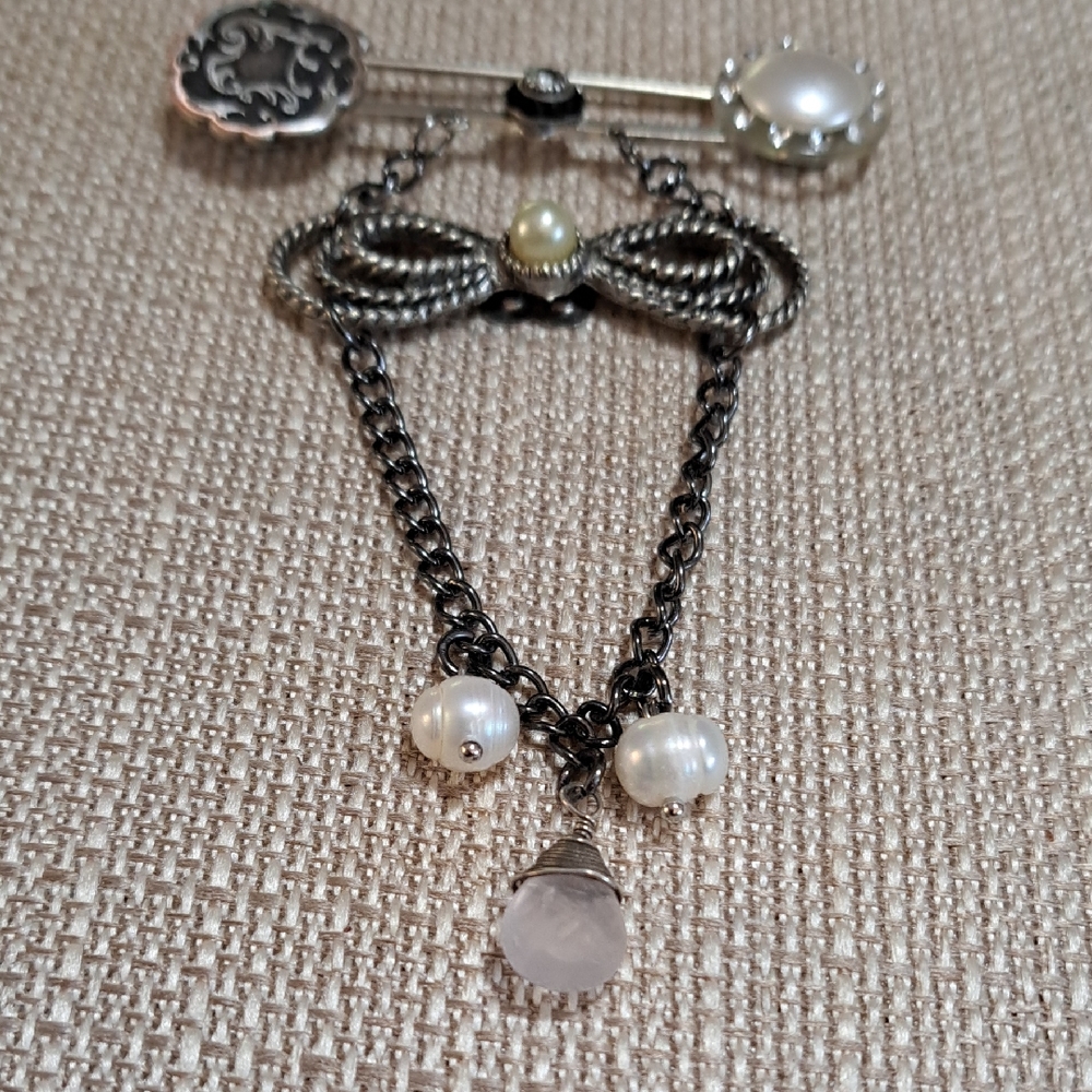 Handmade Brooch. Vintage buttons, shoe clip,  and pearls. Basic yet stylish.